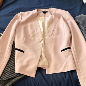 Light Pink Collarless Blazer with Black Pocket Trim - periphery
